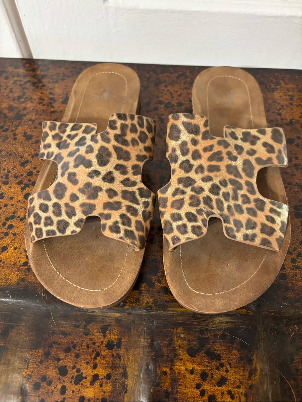 Leopard Print Slide Sandals - Women